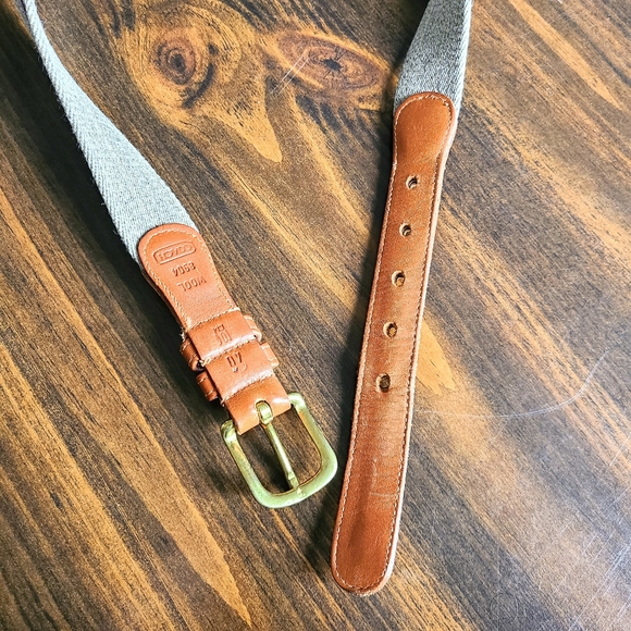 COACH Wool & Leather Belt in Tan Heather w/ Blue & Red Stripes Size 40" (M/L) - Picture 7 of 7